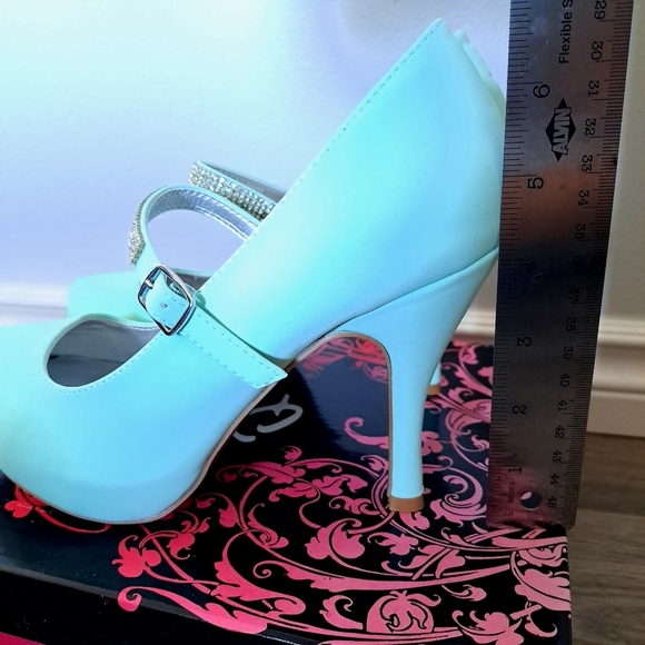 Qupid | menthol nubuck pu~ mint green high heel with rhinestone strap - Picture 7 of 9